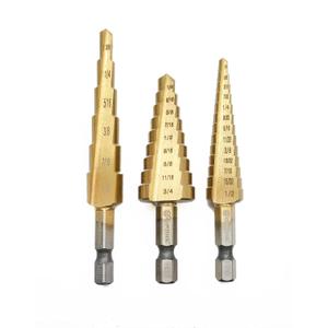 Titanium Step Drill Bit Set - 3PCS High Speed Steel Unibit, 1/4" Shank, Total 28 Sizes 3/16" - 1/2"