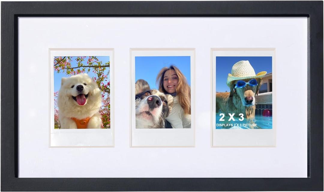 CAIYOULE 6x10 Wooden Frame for Fujifilm Instax Mini 41/12/Evo/SE/11/99/40 Camera Instant Film, Collage Picture Frame for Polaroid Display Pictures 2x3 with Stickers for Wall & Tabletop, Classic, 1 Pack (BLACK-WHITE)