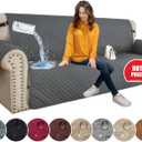 XINEAGE Quilted Sofa Cover Waterproof Couch Covers for 3 Cushion Couch, Super Soft Washable Slipcover with Pockets & Non-Slip Elastic Straps, Thick Furniture Protector (Sofa, Dark Grey) (Sofa 69"W, Dark Gray)