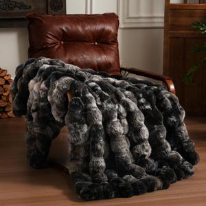 Fluffy Faux Fur Throw Blanket for Couch, Soft Plush Thick Cozy Fuzzy Luxury Minky Bubble Blanket for Home Living Room Decor Gift for Women, Tie-dye Grey, 50" x 60", 1100GSM