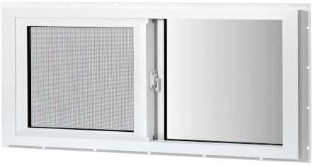 COLORPAPA Vinyl Basement Sliding Window, 24" x 12" White | Removable Glass Pane, Double Pane Insulated Tempered Glass, and Mesh Screen for Basement Bathroom Home RV Garage