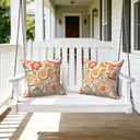 LVTXIII 2 Pack Outdoor Throw Pillow Covers for Patio Furniture, 16x16 Inch Square Pillow Case, Water-Repellent Cushion Covers for Garden, Porch, Sofa, Flower Multi