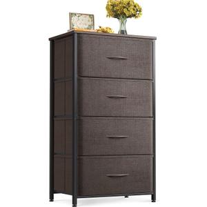 ODK Dresser for Bedroom with 4 Storage Drawers, Small Dresser Chest of Fabric Drawers with Sturdy Steel Frame, Wood Top, Brown