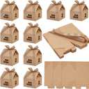 WADORN 30Pcs House Shaped Gift Boxes with Ribbons, Classic Paper Candy Storage Container House Gift Box Treat Boxes for Treats Dessert Fancy Cookie Packaging Christmas Birthday Party Gifts, Brown