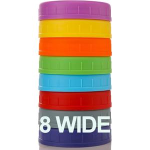 AOZITA Wide Mouth Mason Jar Lids [8 Pack] for Ball, Kerr and More - Colored Plastic Storage Caps for Mason/Canning Jars - Leak-Proof, Dishwasher Safe & Food Grade