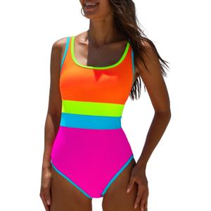 popvil Women's One Piece Swimsuits 2025 Tummy Control -Slimming Bathing Suit Neon 1 Piece Beach Outfit Sexy Sport Swim Suits (Neon Hot Pink)