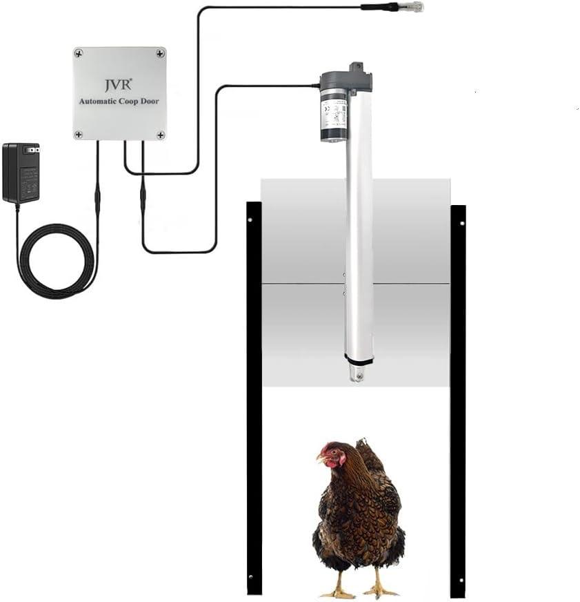 JVR Automatic Chicken Coop Doo Opener with Dusk to Dawn Light Sensor, Poultry Aluminum Chicken Coops Doors, Auto Chicken Door, Run Actuator Motor