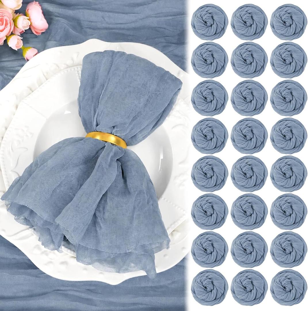 24 Pack Dusty Blue Cheesecloth Napkins 20"x20" Rustic Gauze Napkin Cheese Cloth Napkins Bulk Boho Washable Dinner Table Napkins for Wedding Party Bridal Baby Shower Birthday Decor