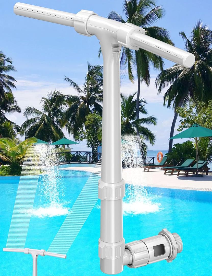 Pool Fountain for Above and In-Ground Pools, Pool Waterfall with Dual Sprayer Multiple Spray Method, Adjustable Swimming Sprinkler Cooler with Extension Tube for Pool (Gray)