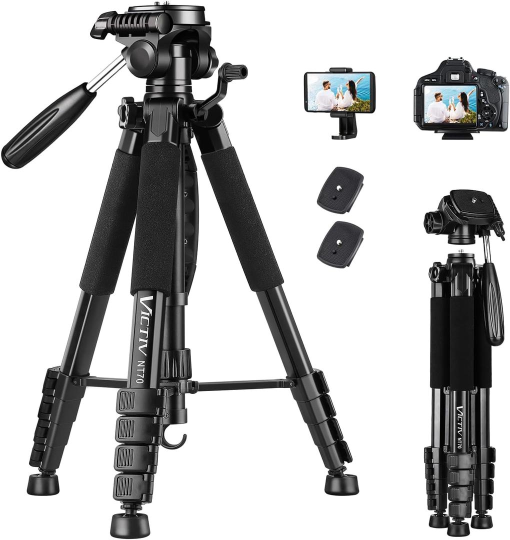 VICTIV 74 Camera Tripod, Tripod for Camera and Phone, Aluminum Professional Tripod Stand for Canon Nikon with Carry Bag and Phone Holder, Compatible with DSLR, iPhone, Spotting Scopes, Max Load 15 Lb (74 Inch, black)