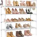 LANTEFUL 4 Tier Shoe Rack for Closet Shoe Organizer with 5 Hooks, Long Shoe Shelf Storage for Shoe and Boot Stackable Free Standing Shoe Rack for Entryway, Garage, Small Spaces, Dorm, White, 27.8"W - 4 Tier