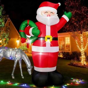 Christmas Decorations Outdoor Inflatables 5FT Santa Claus Holding Garland Inflatable Yard Decor with Build-in LEDs Blow Up for Christmas Party Indoor Outdoor Yard Garden Lawn Patio