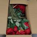 50 PCS Fake Red Roses, Artificial Red Flowers Bulk Realistic Silk Faux Rose with Stems for Wedding Decoration Anniversary Bridal Bouquet DIY Floral Arrangement Romantic Home Decor Gifts