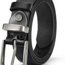 JASGOOD Women Belt Genuine leather Belt with Silver Buckle,Ladies Full Grain Leather Belt for Jeans Pants,Black (Black)
