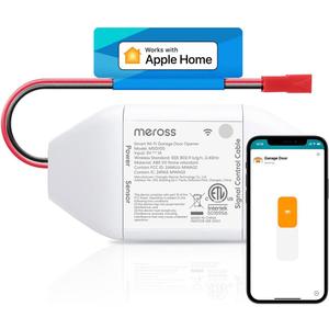 meross Smart Garage Door Opener Remote, Compatible with Apple HomeKit, Amazon Alexa, Google Assistant, SmartThings, Multiple Notification Modes, No Hub Needed,White