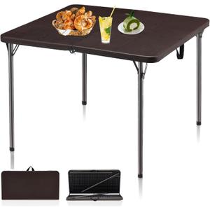 34" Folding Table, Portable Square Folding Card Table with Collapsible Legs & Carrying Handle, Plastic Tables for Camping,Picnic, Office, Party, Brown
