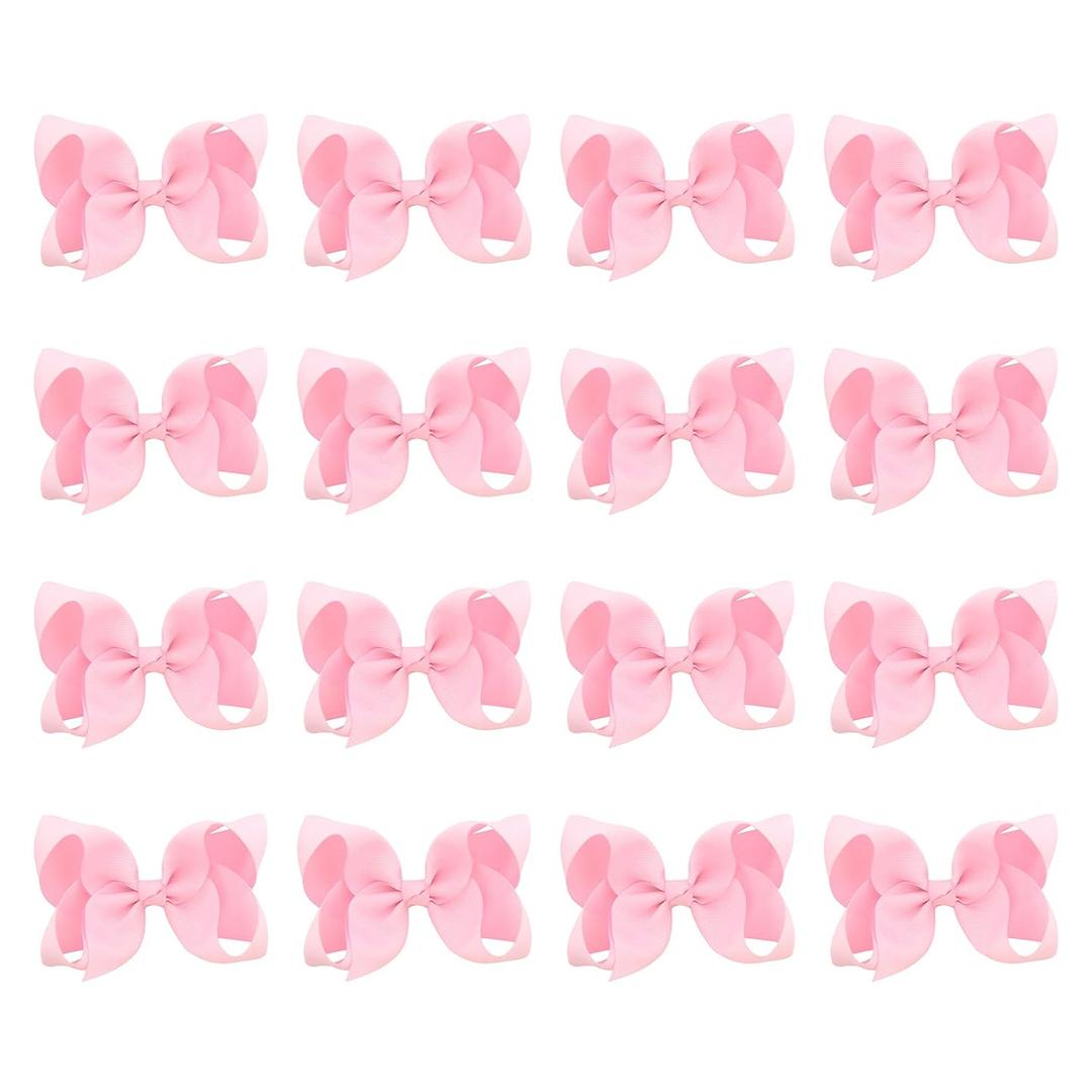 DEEKA 16 PCS 4" Hand-made Hair Bow Grosgrain Ribbon Solid Color Hair Bow Alligator Clips Hair Accessories for Little Teen Toddler Girls -Light Pink
