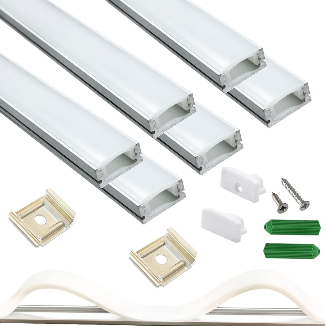 THMOOTHER LED Strip U Channel Diffuser 6-Pack 3.28FT,Surface Mounted Tape Light Aluminum Track with Continuous Silicone Cover.Cabinet Stairs Counter,Wall Flush Installed Low Profile (Silver, 6X3.3FT)