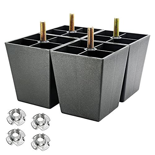 Murtenze 4Pack 3 inch Sofa Legs, Square Tapered Plastic Couch Legs Replacement Furniture Legs with M8 Hanger Bolts for Chair Sofa Dresser Cabinet Loveseats Ottoman Bed