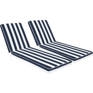 Only choice Chaise Lounge Cushions Outdoor, Fade & Water Resistant Patio Lounge Chair Cushion Replacement 2-Piece Set with High-Resilience Foam 80" x 26" x 3" for Pool, Deck (Blue & White Striped)