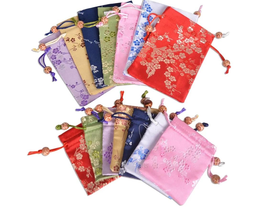 Baitaihem 14 Pcs Brocade Pounch Chinese Drawstring Jewelry Gift Bag Mixed Colors Random Pattern