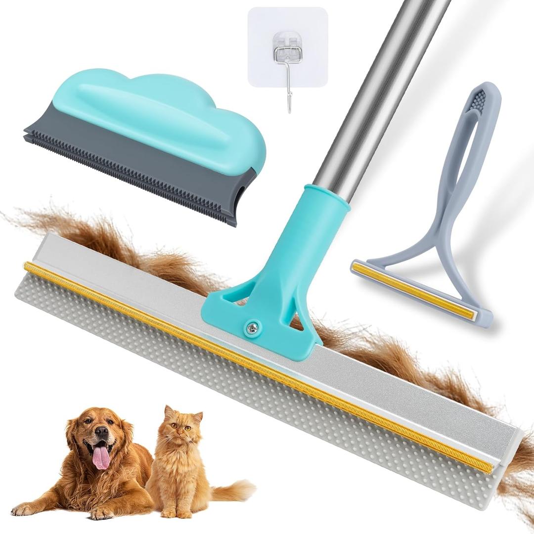 Carpet Rake for Pet Hair Removal Tool, Reusable Pet Hair Remover Broom, Dog&Cat Hair Remover Scraper Rake with 54 Adjustable Long Handle, 3 Pcs Carpet Brush Rake for Rugs, Mats, Couch, Furniture