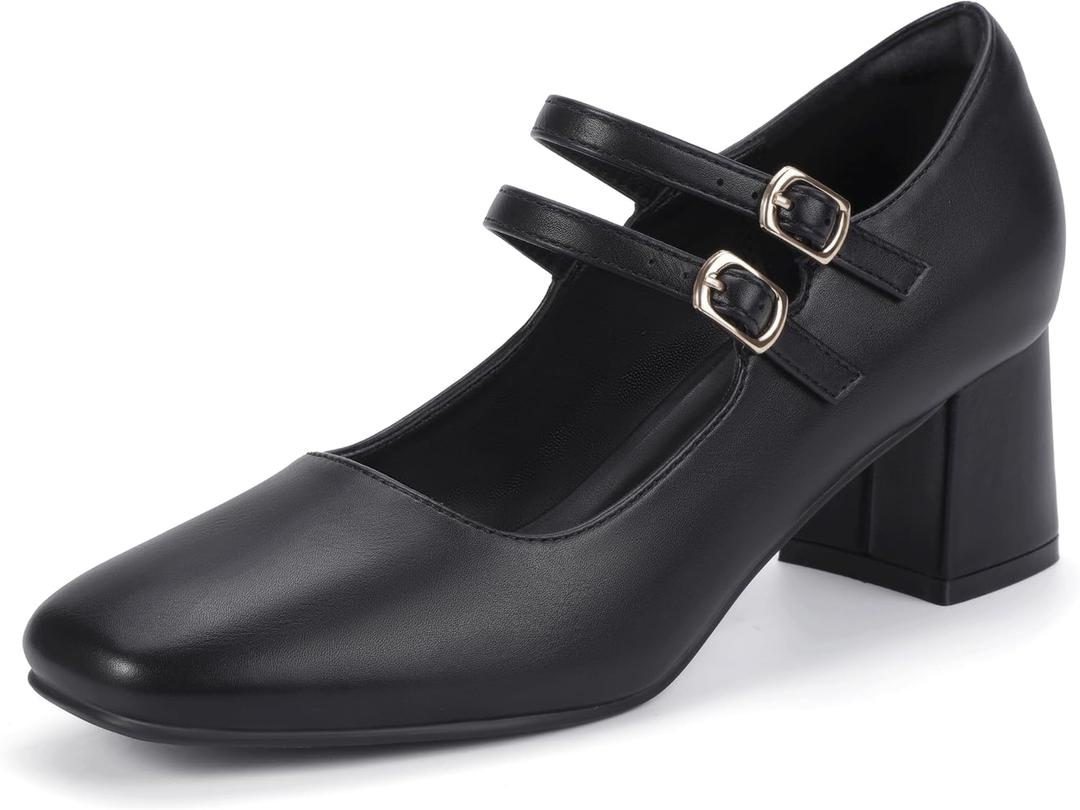 IDIFU IN2 Mary Jane Shoes Women Dress Shoes Women's Pumps Chunky Low Block Heels Square Closed Toe Strappy Wedding Business Bride Comfortable Short Graduation Two Strap Cute Vintage Heels Pumps Shoes (10)