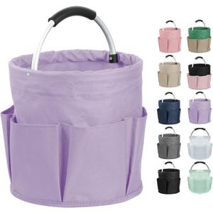 17L Purple Shower Caddy for Women, Foldable Cleaning Caddy with Handle and 6 Pockets, 600D Oxford Fabric Garden Tool Bag, Multifunctional Storage Basket for College, Dorm, Family, Purple