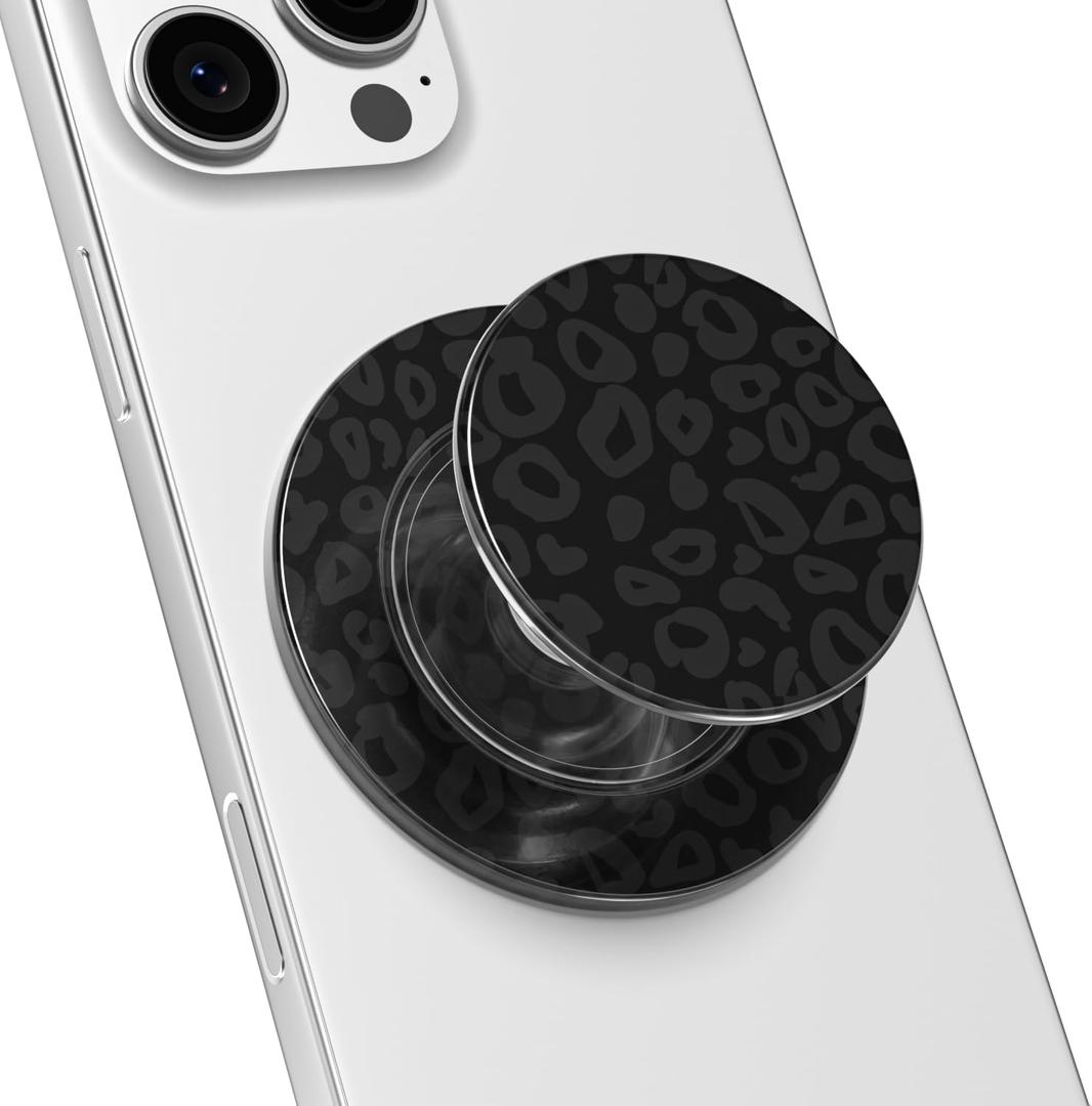 Svanove Magnetic Phone Grip Compatible with Magsafe Phone Grip Holder, Collapsible Cheetah Print Mag Safe Cellphone Grips Kickstand, Cute Leopard Stand for iPhone Samsung Android, Black