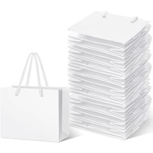 Fainne 24 Pcs Mini Gift Bags with Handle Extra Small Gift Bag for Card Father Wedding Baby Shower Favor Birthday Party Wrapping Supplies(4 x 5 x 2 Inch,White)