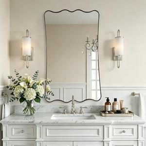 ANDY STAR 24x40 Inch Brushed Nickel Scalloped Bathroom Wall Mirror