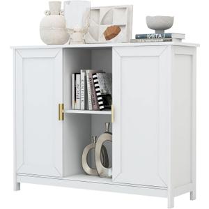 TaoHFE White Buffet Cabinet with Storage,Wooden Narrow Sideboard Entryway Cabinets,Modern White Cabinet with Doors Credenza, Small