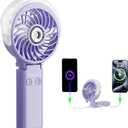HandFan 5200mAh Upgraded Portable Misting Fan, Rechargeable Handheld Mister Fan, Spray Water Mist Fans, Mini Cooling AC Ice Fans for Beach Travel Concerts, Gifts for Women(Light Purple)