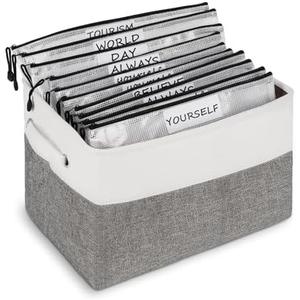 Bfttlity Board Game Storage Include Storage Basket and 10 Zipper Bags Board Game Organizer with DIY Stickers and Double-Sided Adhesive Dots for Travel, Office and Home Organization (Gray)