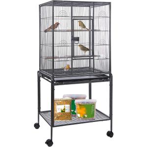 HSM 53 Inch Wrought Iron Large Bird Flight Cage with Rolling Stand for African Grey Parrot Cockatiel Sun Parakeet Conure Lovebird Canary