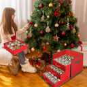 WDZREE Premium Large Christmas Ornament Storage,Box with Side Open, Drawer Style Trays - 3" Compartment, 4 Trays, Keeps 64 Holiday Ornaments -Made of Durable 600D Oxford Fabric Tear-Proof Material (Red)