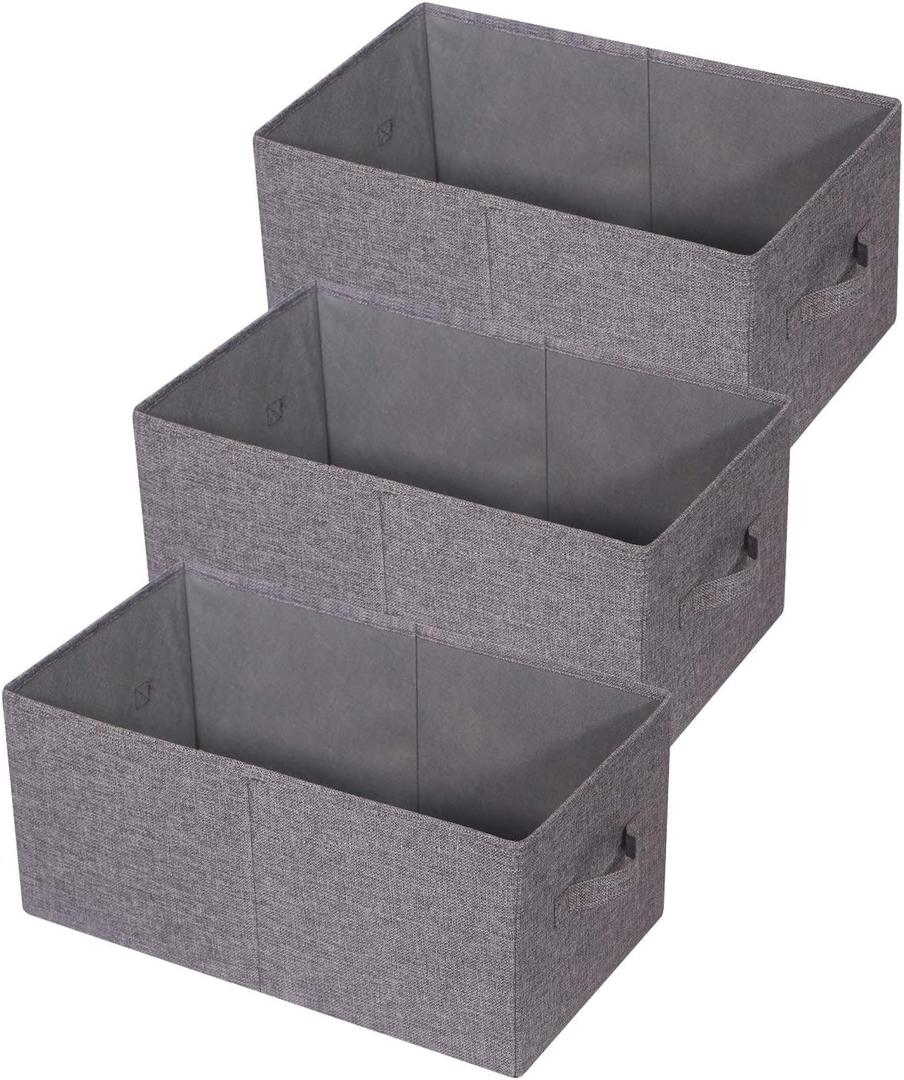Set of 3 Closet Organizer Bins with Handle, Fabric Foldable Storage Baskets Cloth Box Containers for Shelves Home Office Clothes Clothing (Jumbo)