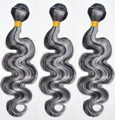 Peenoll 18 20 22 Inch Body Wave Human Hair Bundles Highlight P4/Grey Weave Bundles Human Hair 12A Unprocessed Brazilian Virgin Quick Weave Hair Extension for Black Women