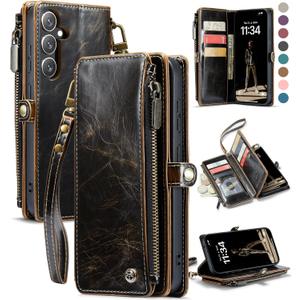 Defencase for Galaxy S25 Plus/S25+ Case Wallet with RFID Blocking Card Holder for Women Men, Elegant Leather Magnetic Snap Flip Strap Zipper Wallet Phone Cases for Samsung Galaxy S25 Plus 6.7", Coffee