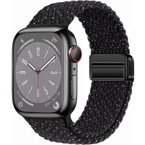 Nylon Sport Loop Watch Bands Compatible with Apple Watch Band Ultra 2 1 49mm 45mm 44mm 42mm 41mm 40mm 38mm, Soft Braided Woven Magnetic Clasp Strap for iWatch Series 10/9/8/7/6/5/4/3/SE,Women Men (Star Black)