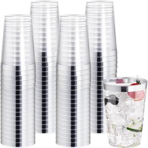 I00000 50 Pack 12 oz Silver Plastic Cups, Silver Rimmed Disposable Cups, Party Wine Glasses Disposable Cocktail Glasses Heavy Duty Cups with Silver Rim, 12 Ounce Plastic Tumblers For Party
