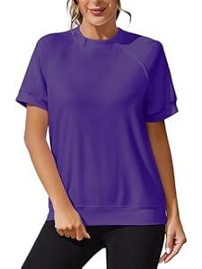 APWEQATA Sweatshirts For Women Crewneck Short Sleeve Shirts Summer Casual Pullover Blouses(Purple, L)