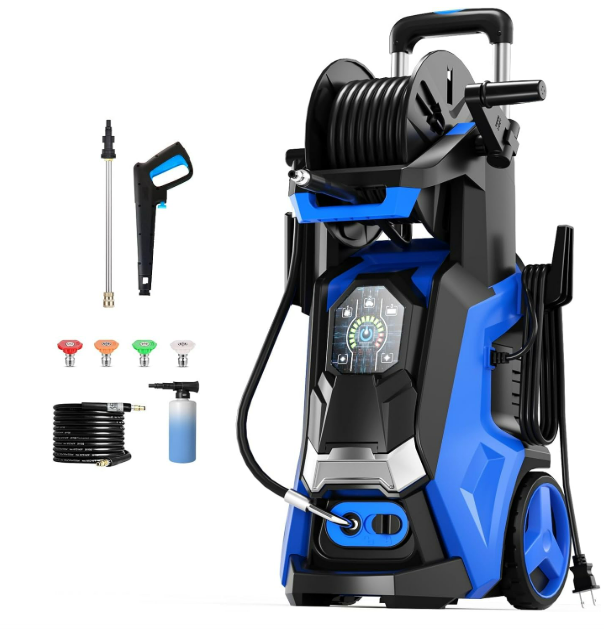 Electric Pressure Washer 5000PSI-Max 3.6GPM Power Washer Touch Screen Adjustable Pressure,4 Nozzles and 500ml Foam Cannon Power Washer Cleaning for Patio (Blue)