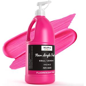 Nicpro Fluorescent Pink Large Acrylic Paint Set (69 oz, 2040 ml), Glow in the Black Light, Non-Toxic Neon Paint for Neon Party Decoration, DIY Project on Multi-Surface, Canvas, Rock, Wood, Craft