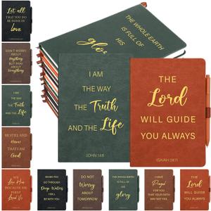 Thenshop 20 Pcs Christian Gifts Bulk 10 Black Brown Leather Christian Journals for Men Women Bible Leather Notebooks with 10 Black Brown Pen Inspirational A5 Prayer Journal for Men Women Church Gift