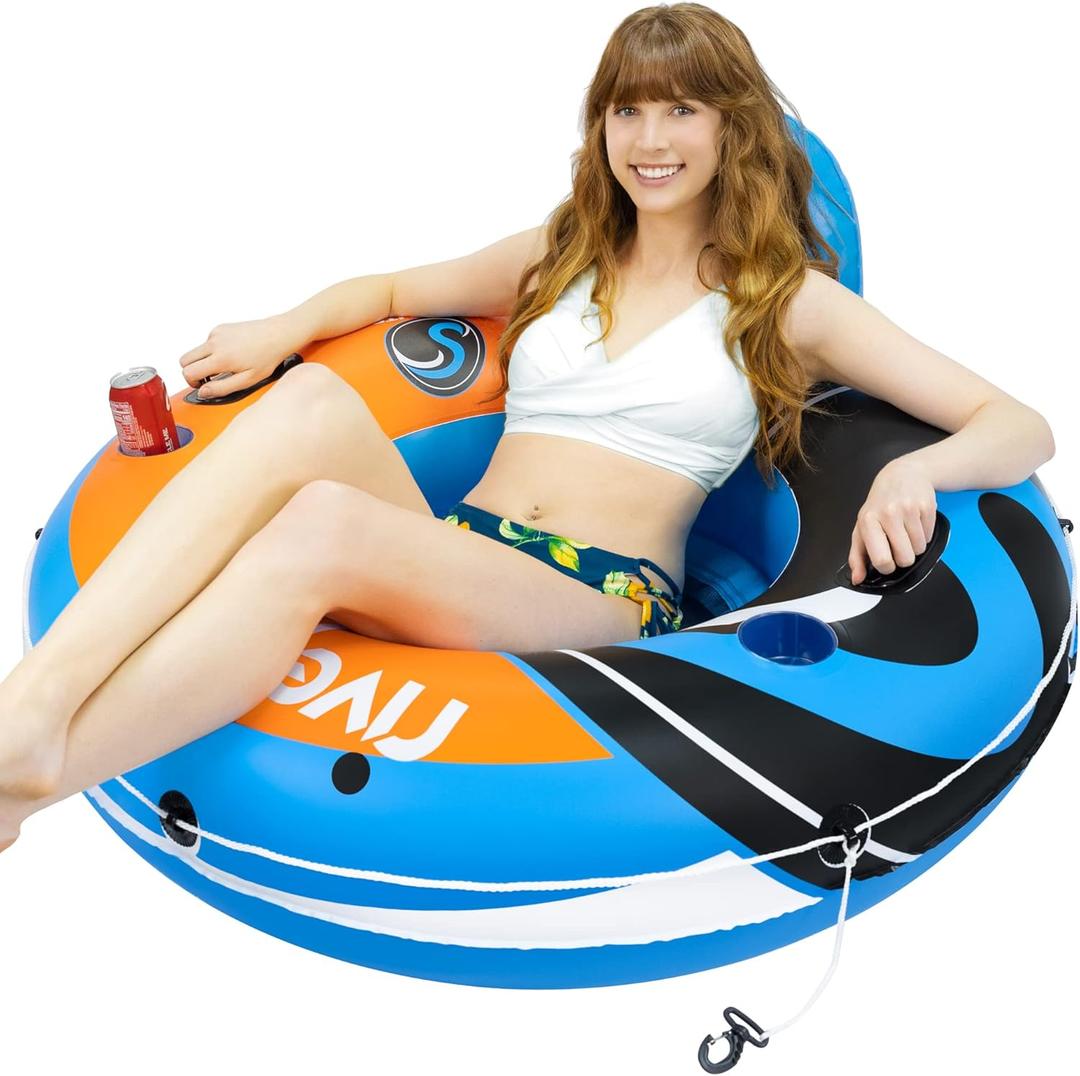 2025 New & Upgraded Sunlite Sports Heavy Duty River Tube Inflatable, Premium Water Float to Lounge Above Lake and River, Outdoor Water Raft Sport Fun, Recreational Use (2) Orange Sunshine Adult Large)