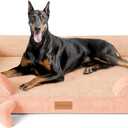 CWAWZ XXL Dog Bed for Extra Large Dogs, Giant Orthopedic Dog Bed with Cooling Gel Memory Foam, Waterproof Pet Bed with Removable Washable Cover, 53" Pet Sofa bed Dutch Velvet with Bone Toy, Peach Pink