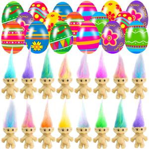 24 PCS Prefilled Easter Eggs with Mini Toys Inside Vintage Lucky Dolls Action Figures for Kids Boys Girls Easter Basket Stuffers Party Favors Easter Egg Hunt