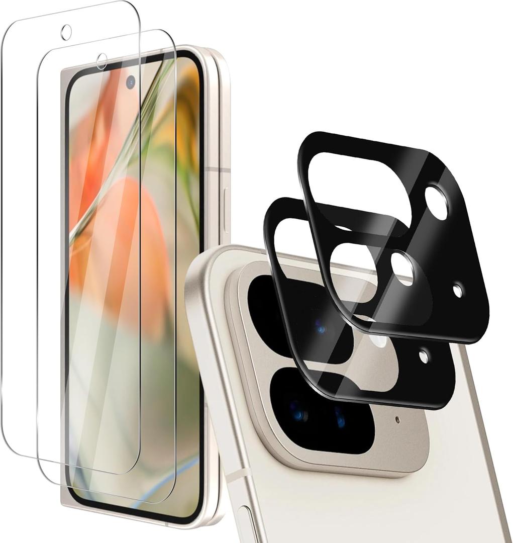 Orzero (4 in 1) Compatible for Google Pixel 9 Pro Fold, 2 Pack Front Screen Protector + 2 Pack Camera Lens Protector Tempered Glass Premium Quality HD Bubble-Free Anti-Scratch (Not for Inside Screen)