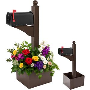 Colingmill Brown and Black Iron Mailbox Posts with Mailbox and Planter Box for Outside Decorative Ground Mounting Post 56 Inch / 4.6 ft Tall Heavy Duty Stand for Outdoor Use
